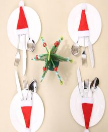 Cheap In Stock Santa Claus Christmas Mini Hat Indoor Dinner Spoon Forks Decorations Ornaments Xmas Craft Supply Party Favour Navida2908162