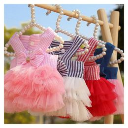 Dog Apparel Dress Puppy Summer Clothes Pet Clothing Striped Suspender Mesh Skirt For Small Medium Dogs Product Supplies