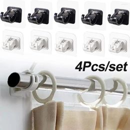 Hooks 2/4PCS Adjustable Curtain Rod Clip Self Adhesive Clamp Hook Holder Wall Bracket Nail-Free Hanging