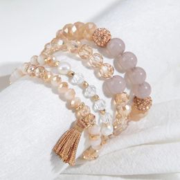 Strand 4 Pieces Of Vintage Bohemian Elastic Layered Bead Tassel Women's Bracelet Party And Travel Accessories