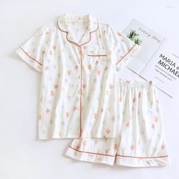 Home Clothing 2024 Summer Women Pajamas Short Sleeved Shorts Cotton Gauze Sleepwear Female 2 Piece Set Christmas Tree Print Nightwear