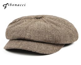 Fibonacci 2017 New Wool Blend Newsboy Cap High Quality Beret Retro Striped Octagonal Hat for Men Women Hats S10203198121