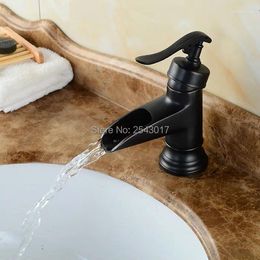 Bathroom Sink Faucets European Basin Waterfall Mixer Taps And Cold Water Copper Bronze Single Handle Vessel ZR295