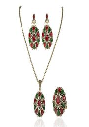 Beautiful jewellery sets Exquisite Chinese retro wedding matching jewelry suit with ruby inlaid Necklace Ring Earrings7750686