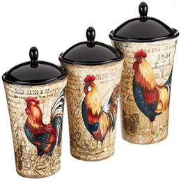 Storage Boxes Rooster Kitchen Canister Set Hand Painted Ceramic 3pc Multicolor Lead Free 23656