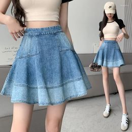 Skirts 2024 Spring/Summer Holiday Short High Street Texture Water Wash Gradient Denim Wave Half Body Umbrella Skirt For Women