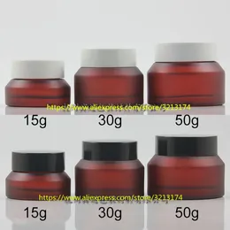 Storage Bottles 15g 30g 50g Red Rose Frosted Glass Cream Jar Cosmetic Eye Can Mask Pot Facial Lotion Tin Care Packing Container