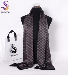 Scarves BYSIFA Black Red Long For Men Fashion Accessories Male Pure Silk Scarf Cravat Winter Flowers Pattern 19026cm8607139