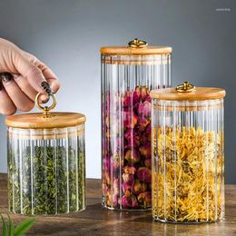 Storage Bottles Transparent Glass Sealed Jar Coffee Tea Candy Bottle Canister With Bamboo Lid Kitchen Grains Cookie Containers