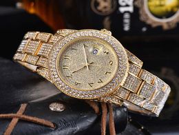 Gold Shinning Men Watch Full Diamond Iced Out Mens Watches Stainless Steel Arabic Dial Quartz Movement Gift Party Watch Bling Wris9146904