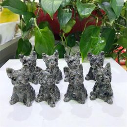 Decorative Figurines 2.3" Natural Yooperlite Crystal Dog Carved Animal Figurine Healing Reiki Gemstone Crafts For Home Decoration Ornaments