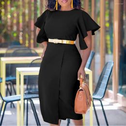 Ethnic Clothing African Dresses For Women Summer Fashion OL Wrap Hip Elegant Africa Clothes Ruffles Short Sleeve Slim Midi Dress Office