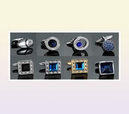 Novelty Luxury Blue white Cufflinks for Mens Brand High Quality crown Crystal gold silver Cufflinks Shirt Cuff Links D190110039546286