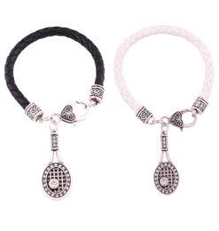 Infinity Love Crystal Tennis Racket With Ball Charm Pendent Bracelets Christmas Gifts Women Fashion Black White Leather Bracelets 7651058