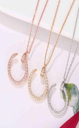 S925 Sterling Silver nail full diamond necklace women039s geometric micro inlaid silver pendant chain simple clavicle1067089