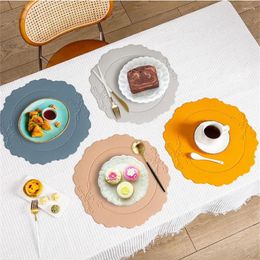 Table Mats PU Embossed Placemat Round Flower Coffee Dinner Mat Non-Slip Heat Resistant Tableware Kitchen Dining Coasters