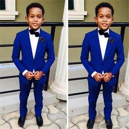 One Button High quality Kid Complete Designer Blue Boy Wedding Suit Boys' Attire Custom-made Jacket Pants Tie m793 299v