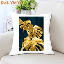 Pillow Soft Decorative Case Gold Plant Print Sofa White Short Plush Pillowcase Home Decoration