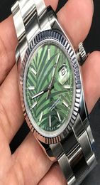 luxury watch mens watches gold 36mm Green leaves dial Wide flat strap 2813 Automatic Steel swimming Waterproof Wristwatches4240139