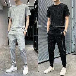Top Gym Mens Clothing Sportswear Sports Suits Khaki T Shirt Man No Pants Sets Basic Tracksuit Fashion in Matching Chic 240429