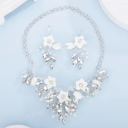 Headpieces Silver Flower Rhinestone Necklace Set Gold Women Crystal Handmade Earring Wedding Accessories Jewellery Bride Girls Party Ornament