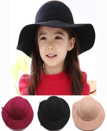 Vintage Retro Kids Child Girl Hats Fedora polyester Felt Crushable Wide Brim Cloche Floppy Sun Beach Cap6231714