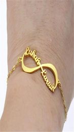 Custom Personalised Name Plate Couple Bracelets For Women Jewelry Gold Infinity Love Steel BFF Memory Friendship Christmas Gift Y25717456