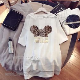 High Quality Women Designer T Shirts Brand Dresses with Animal Lovely Mouse Fashion New Arrival Summer Dress for Women Short Sleeve Long Tee Dress M-xxl 297