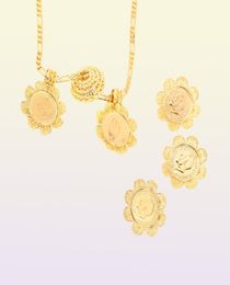 New Ethiopian Coin Sets Jewelry Pendant Necklace Earrings Ring Gold Color African Bridal Wedding Gift for Women8864624