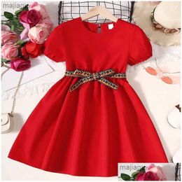 Girl'S Dresses Girls Summer Cute Girl Short Sleeved Princess Dress Childrens Leisure Wedding Birthday Party Detachable Belt Red Fluf Dhoam