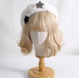 Party Supplies Cute Furry Beret Elegant Lolita Hat Painter Warm Stars Cap For Women Female D1289