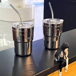 Mugs 400ml Silver Coffee Straw Cup With Lid Electroplated Mug Heat-Resistant Water Bottle Glasses Milk Wine Reusable Travel