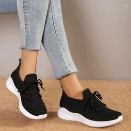 Casual Shoes Mesh Fabric Low Heel Lace-up For Women 2024 High Quality Spring/Autumn Solid Hollow Sneakers Zapatillas Deportivas