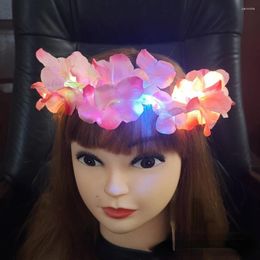 Party Decoration LED Light Up Luminous Hawaiian Hair Wreath Garland Children Girls Women Adult Flower Headband Christmas Navidad