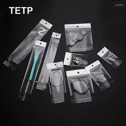 Storage Bags TETP 400Pcs Transparent Self Adhesive Bag With Hang Hole For Necklace Earring Bracelet Makeup Brush Packaging Display Wholesale