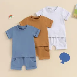 Clothing Sets Toddler Boys Summer Outfits Solid Color Rolled Hem Short Sleeve T-Shirts Tops Elastic Waist Shorts 2Pcs Clothes Set