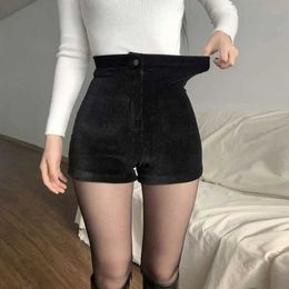 Women's Shorts Womens black Gothic shorts high waisted spring and autumn fashion tight and sexy stretch Y2K Corduroy womens casual pantsL2405