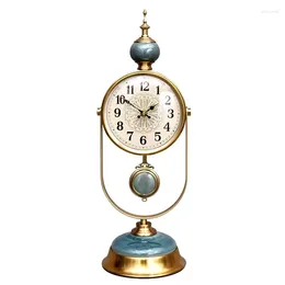 Table Clocks Luxury Ceramic Clock Metal Silent Living Room Vintage Watch Desk American Retro Bedroom Home Decoration Gift