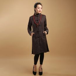 Elegant Famous Ethnic Robe Coffee Tibetan Woolen Clothing Women Spring Autumn Long Sleeve Tibet Daily Casual Bola Overcoat