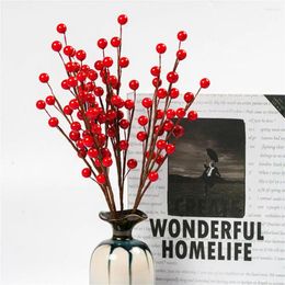 Decorative Flowers 10Pcs 25Heads Red Christmas Berries Fortune Fruit Xmas Year Gifts Decor Tree Wreath Garland Rattan DIY Accessories