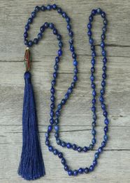 Edothalia Fashion 6mm8mm Lapis Lazuli Stone Beads Necklace Women Girls Nepal Tassels Pendant 108 Mala Necklaces Bijoux Gift J19078089314