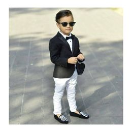 Black Boy's Suits Kids Formal Wear Slim Peaked Lapel One Button Fit Boy's Tuxedo Suit Set Jacket Pants Bow 272o