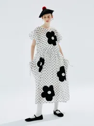 Casual Dresses Imakokoni Original Summer Ultra Thin Silk Flower Dress Short Sleeve Round Neck Print Polka Dot 234163