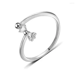 With Side Stones Wedding Cubic Zirconia Silver Bow Tie Shape Open Finger Rings For Bridal Women Good Quality Brand Bijoux Bague Girls