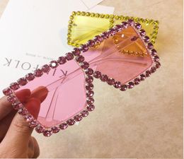 WholeOversize Square Sunglasses Women Fashion Luxury rhinestone Sunglasses Big Shades Transparent Pink Yellow Sun Glasses Fem1479238