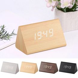 Table Clocks Wooden Digital Alarm Clock Sound Control Electronic Desktop For Home Office Decor