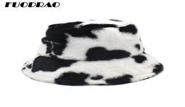 FUODRAO New Winter Cow Bucket Hat Women Faux Fur Girl Hat Fashion Warm Panama Outdoor Fisherman Cap Men 3Colors M135 2011029489375