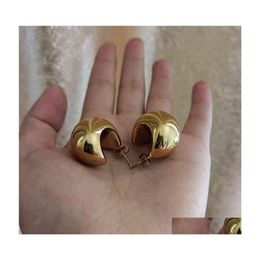 Hoop Huggie Half Moon Sphere Thick Chunky Gold Earring Stainless Steel For Women Chic Vintage Empty Lightweight 220108 Drop Delive Dhpa 173g