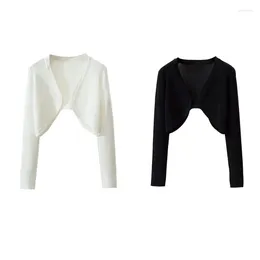 Women's Polos Women Autumn Knit Long Sleeve Shrug French Open Front Asymmetrical Sweater 10CF