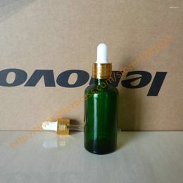 Storage Bottles 50ml Clear/Blue/Green/Brwon Shiny Glass Essential Oil Bottle With Aluminium Gold Ring(Lines) White/Black Cap. Vial